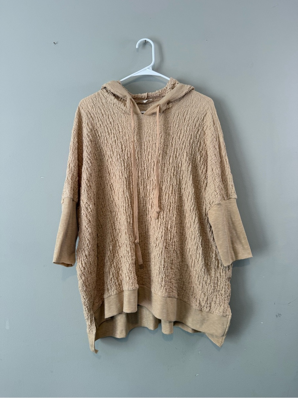 Easel Beige Textured Dolman Sleeve Hoodie Sweater